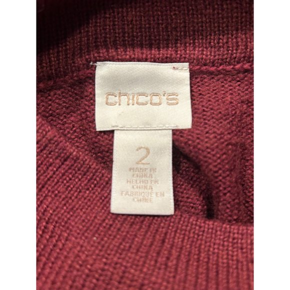 Chicos Womens Mock Turtleneck Sweater size 2 Burgundy Long Sleeves - Picture 6 of 9